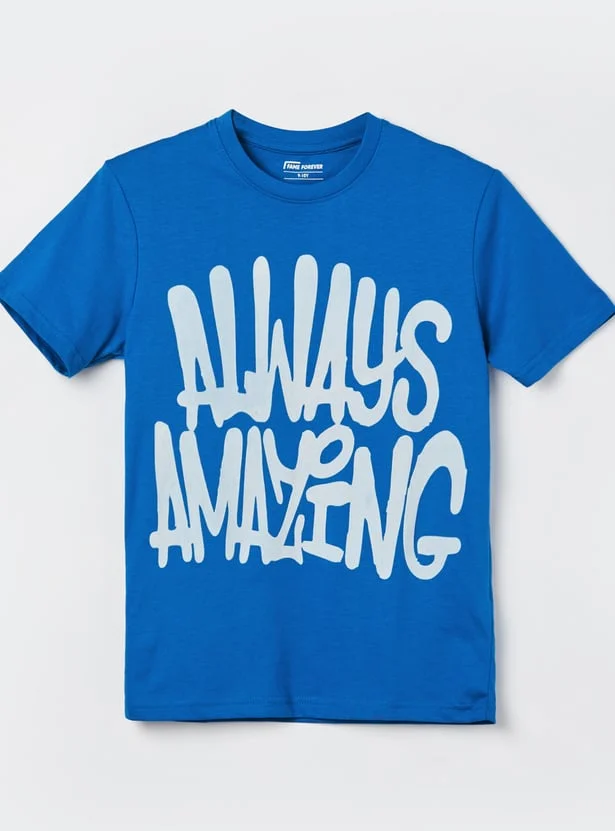 FAME FOREVER Boys Typographic Print T-shirt